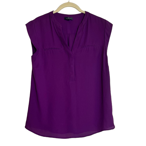 The Limited Womens Chiffon Blouse Small Dark Wine Cap Sleeve Split Neck Sheer - Picture 1 of 6